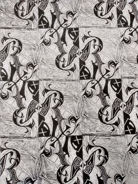 Alphamonster letter D repeat pattern print