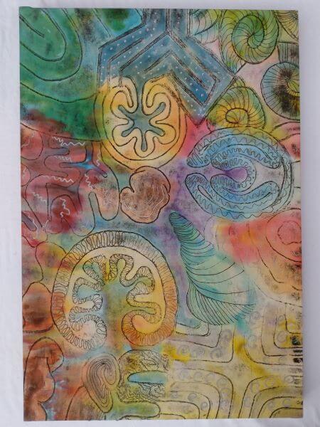 Multicoloured Printed pattern inspired by elements of the natural world on cotton fabric