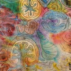 Multicoloured Printed pattern inspired by elements of the natural world on cotton fabric