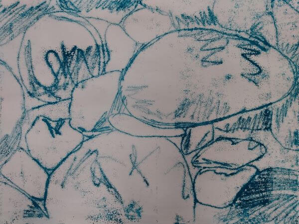 Print of beach pebbles outlines in blue