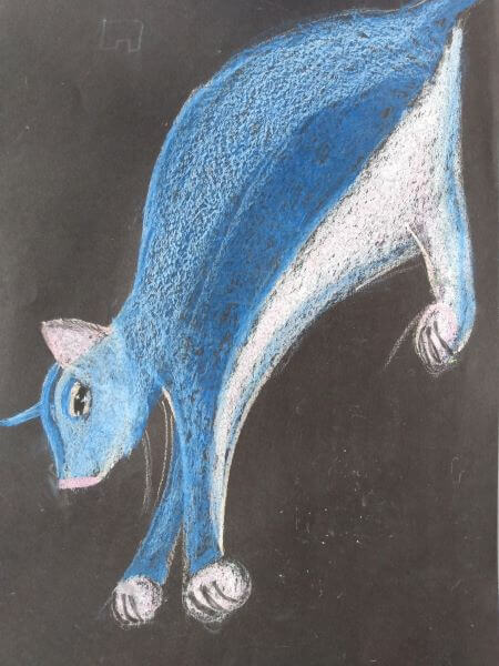 oil pastel drawing of a leaping Sugar Glider