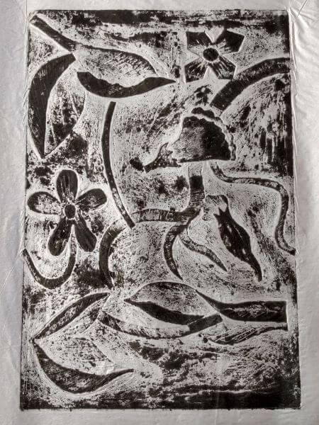 Inspired by wild plants print in black on silver paper